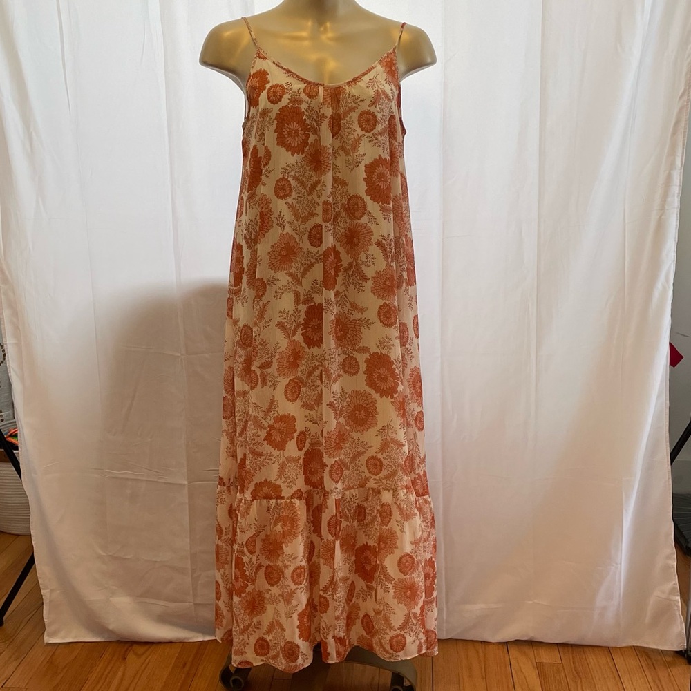 Madewell Orange Cream Spaghetti Strap Maxi Sundress